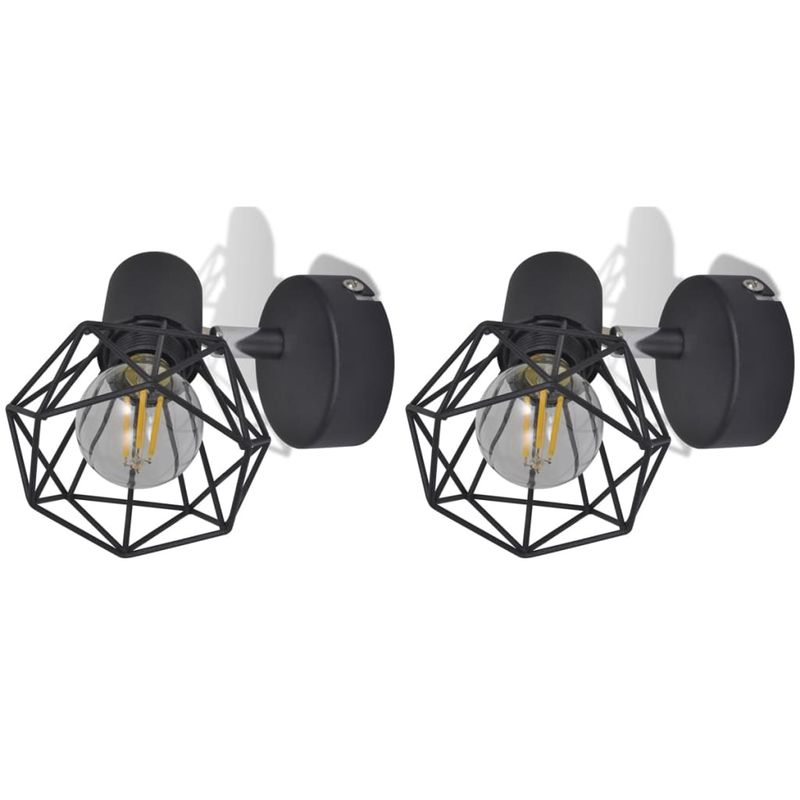 Set-2-Applique-con-Rete-in-Stile-Industriale-Nero-Lampadina-LED