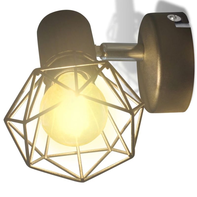 Set-2-Applique-con-Rete-in-Stile-Industriale-Nero-Lampadina-LED