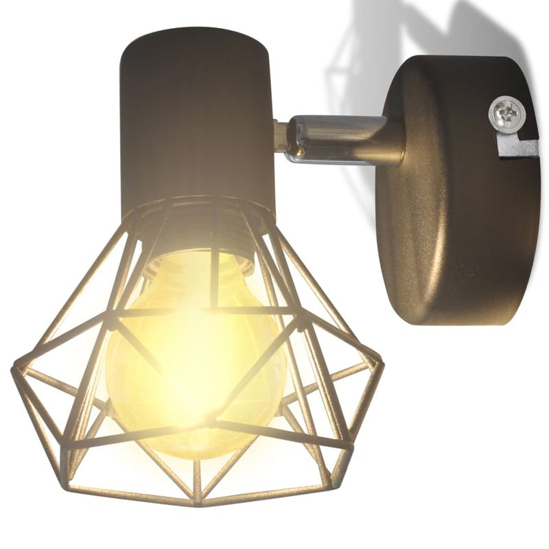 Set-2-Applique-con-Rete-in-Stile-Industriale-Nero-Lampadina-LED