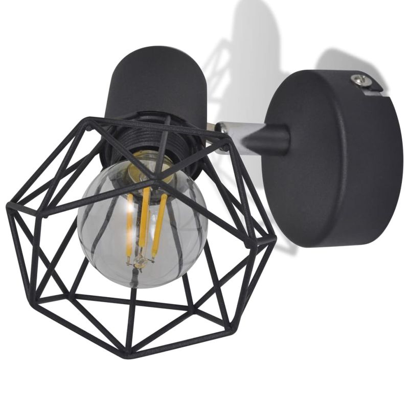 Set-2-Applique-con-Rete-in-Stile-Industriale-Nero-Lampadina-LED