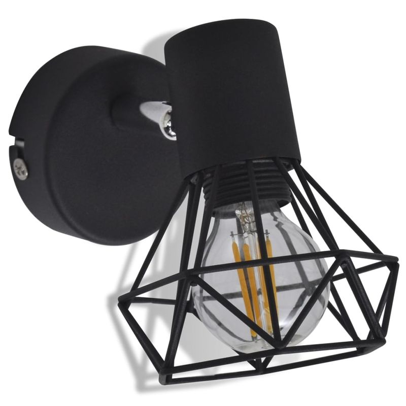 Set-2-Applique-con-Rete-in-Stile-Industriale-Nero-Lampadina-LED
