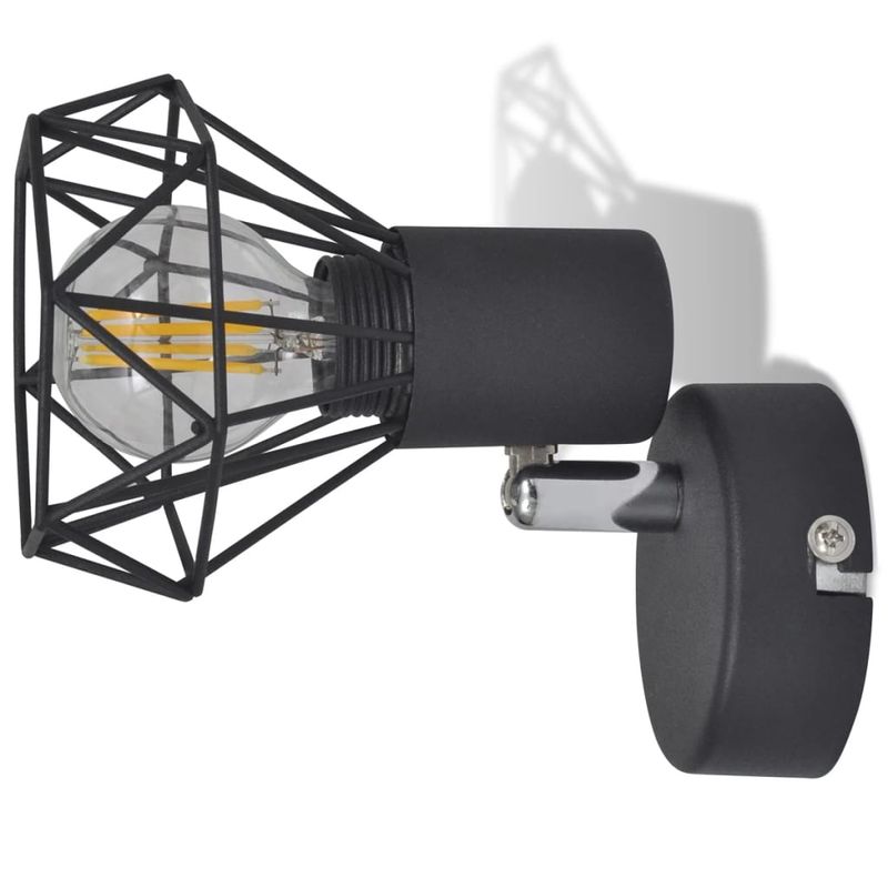 Set-2-Applique-con-Rete-in-Stile-Industriale-Nero-Lampadina-LED