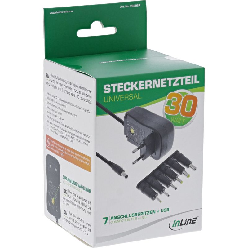 InLine-Alimentatore-universale-30W-con-USB-110-240V-a-3-12V-max.-2500mA