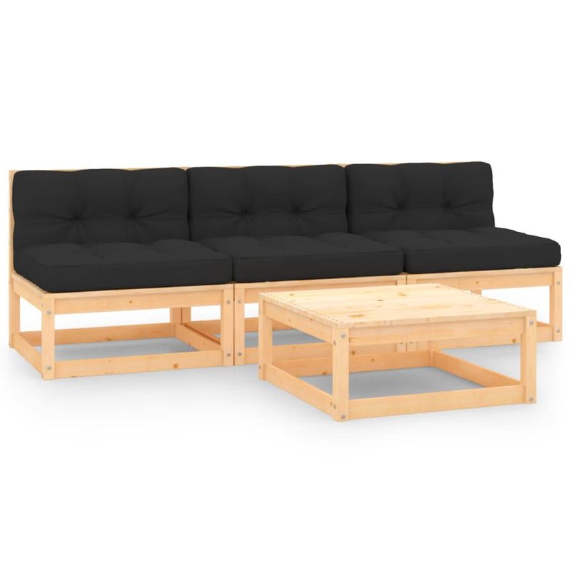 vidaXL-Set-Divani-da-Giardino-4-pz-con-Cuscini-Legno-Massello-di-Pino