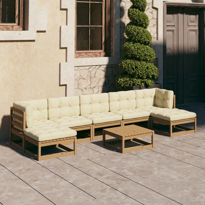 vidaXL-Set-Divani-da-Giardino-8-pz-Cuscini-Miele-in-Massello-di-Pino