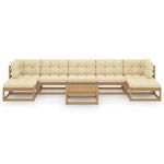 vidaXL-Set-Divani-da-Giardino-8-pz-Cuscini-Miele-in-Massello-di-Pino