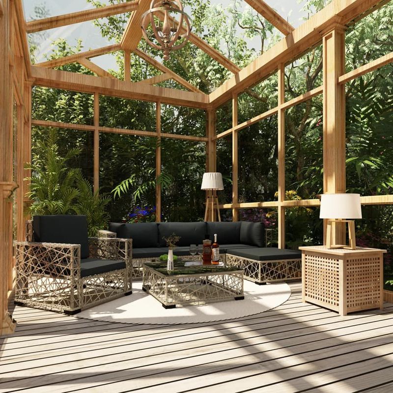 vidaXL-Set-Divani-da-Giardino-6-pz-con-Cuscini-in-Polyrattan-Grigio