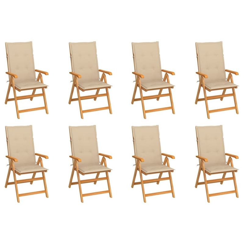 vidaXL-Sedie-Reclinabili-da-Giardino-con-Cuscini-8-pz-Massello-di-Teak