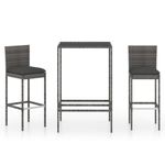 vidaXL-Set-Bar-da-Giardino-3-pz-con-Cuscini-in-Polyrattan-Grigio