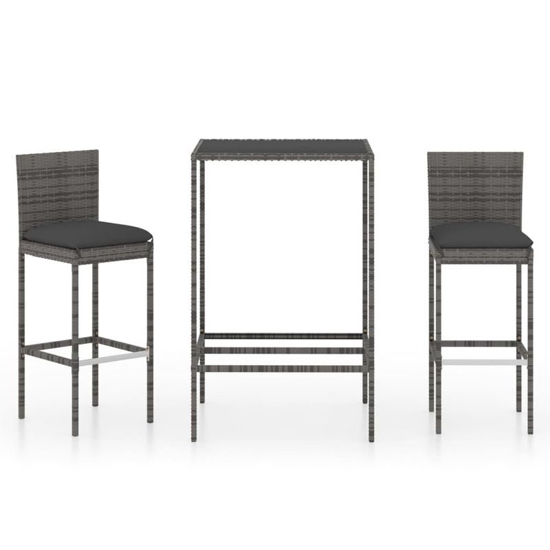 vidaXL-Set-Bar-da-Giardino-3-pz-con-Cuscini-in-Polyrattan-Grigio