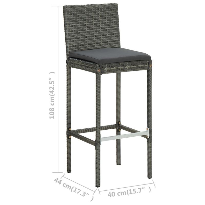 vidaXL-Set-Bar-da-Giardino-3-pz-con-Cuscini-in-Polyrattan-Grigio