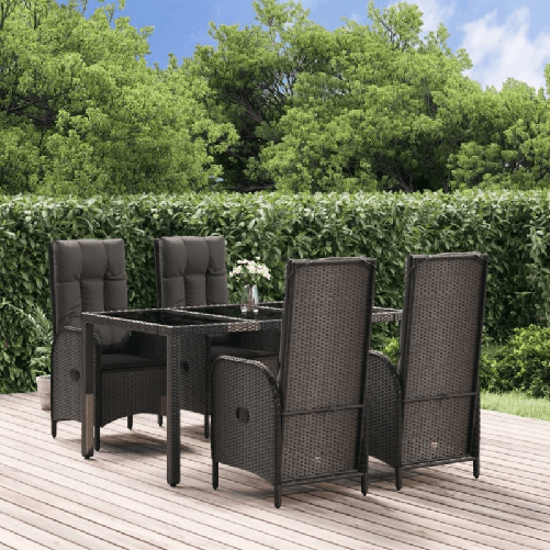 Set-da-Pranzo-da-Giardino-5-pz-Nero-con-Cuscini-in-Polyrattan