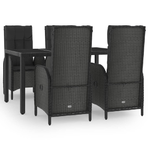 Set-da-Pranzo-da-Giardino-5-pz-Nero-con-Cuscini-in-Polyrattan