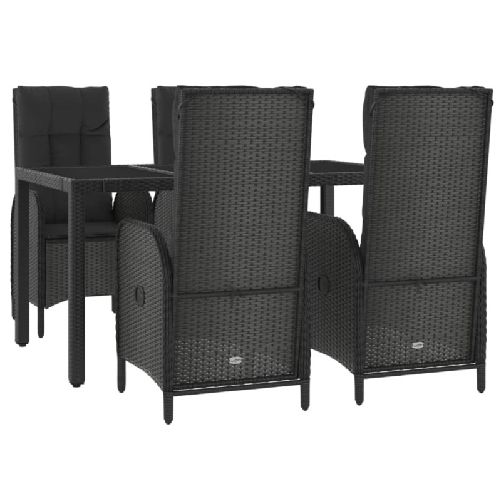 Set-da-Pranzo-da-Giardino-5-pz-Nero-con-Cuscini-in-Polyrattan
