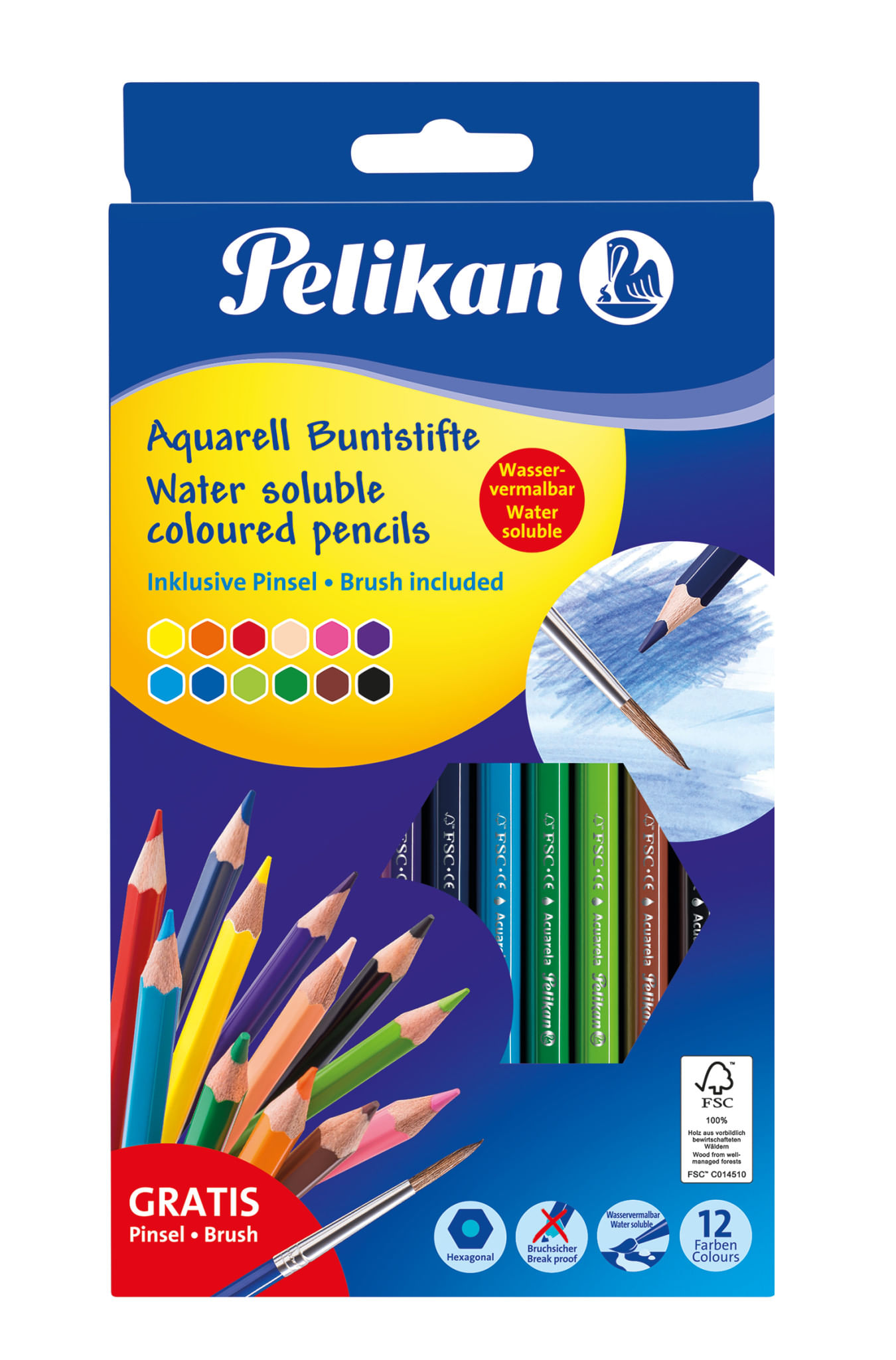 Pelikan 700672 pastello colorato Nero, Blu, Marrone, Verde, Azzurro, Verde chiaro, Arancione, Pesca, Rosa, Rosso, Viola