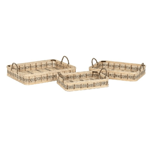 DKD Home Decor Set di Vassoi DKD Home Decor Marrone Chiaro Bambù 54 x 43 x 9 cm (3 Unità) (2 Unità)