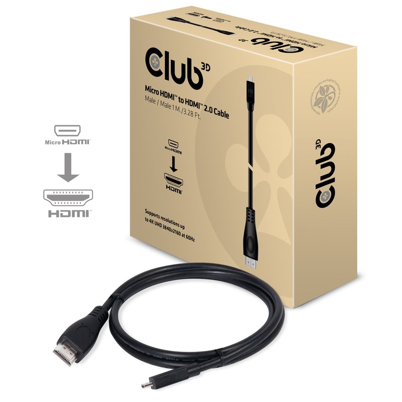 CLUB3D-Micro-HDMI-to-HDMI-2.0-4K60Hz-Cable-1M---3.28Ft