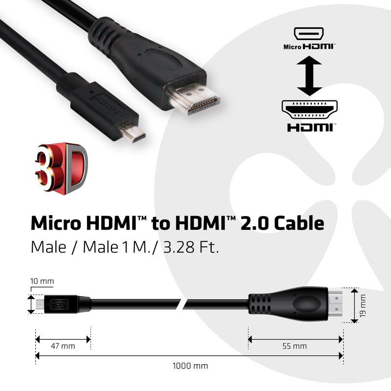 CLUB3D-Micro-HDMI-to-HDMI-2.0-4K60Hz-Cable-1M---3.28Ft