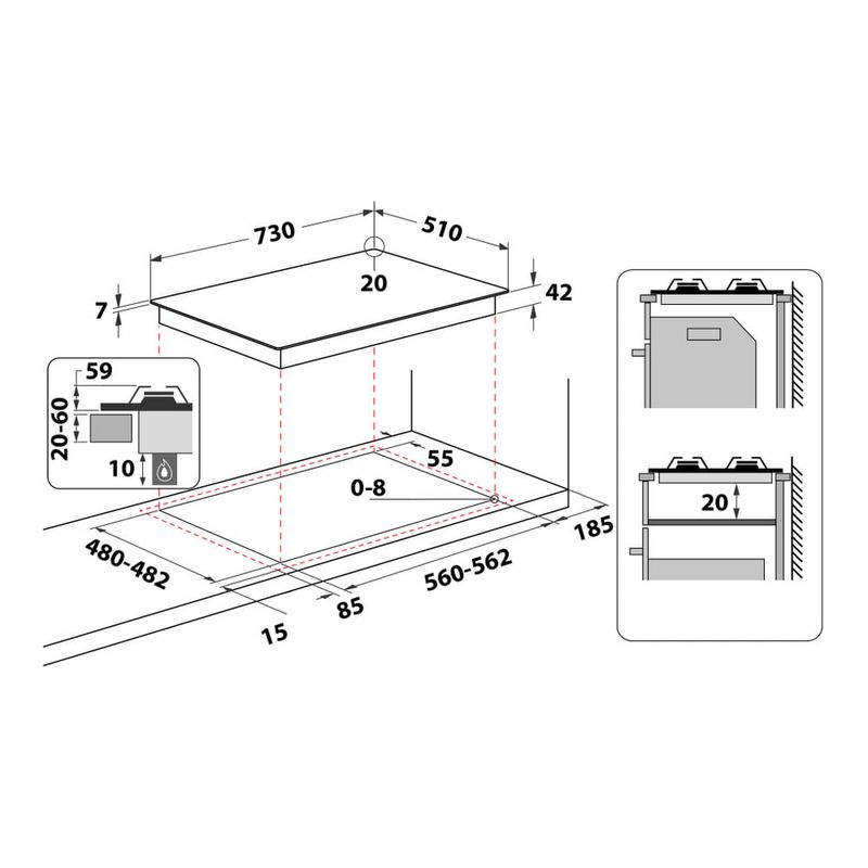 Hotpoint-HAGD-72S-MR-Specchio-Da-incasso-73-cm-Gas-5-Fornello-i-