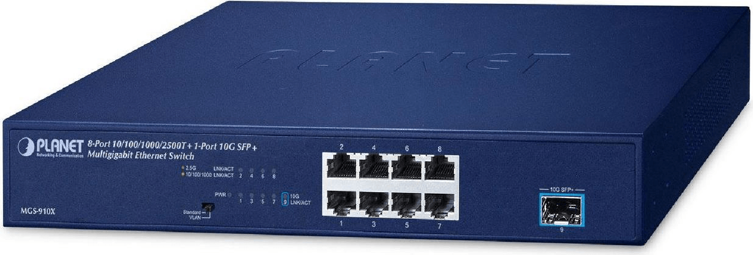 Planet MGS-910X Switch Multigigabit Ethernet a 8 porte 10/100/1000/2500T + 1 porta 10G SFP+ (design senza ventola, modal