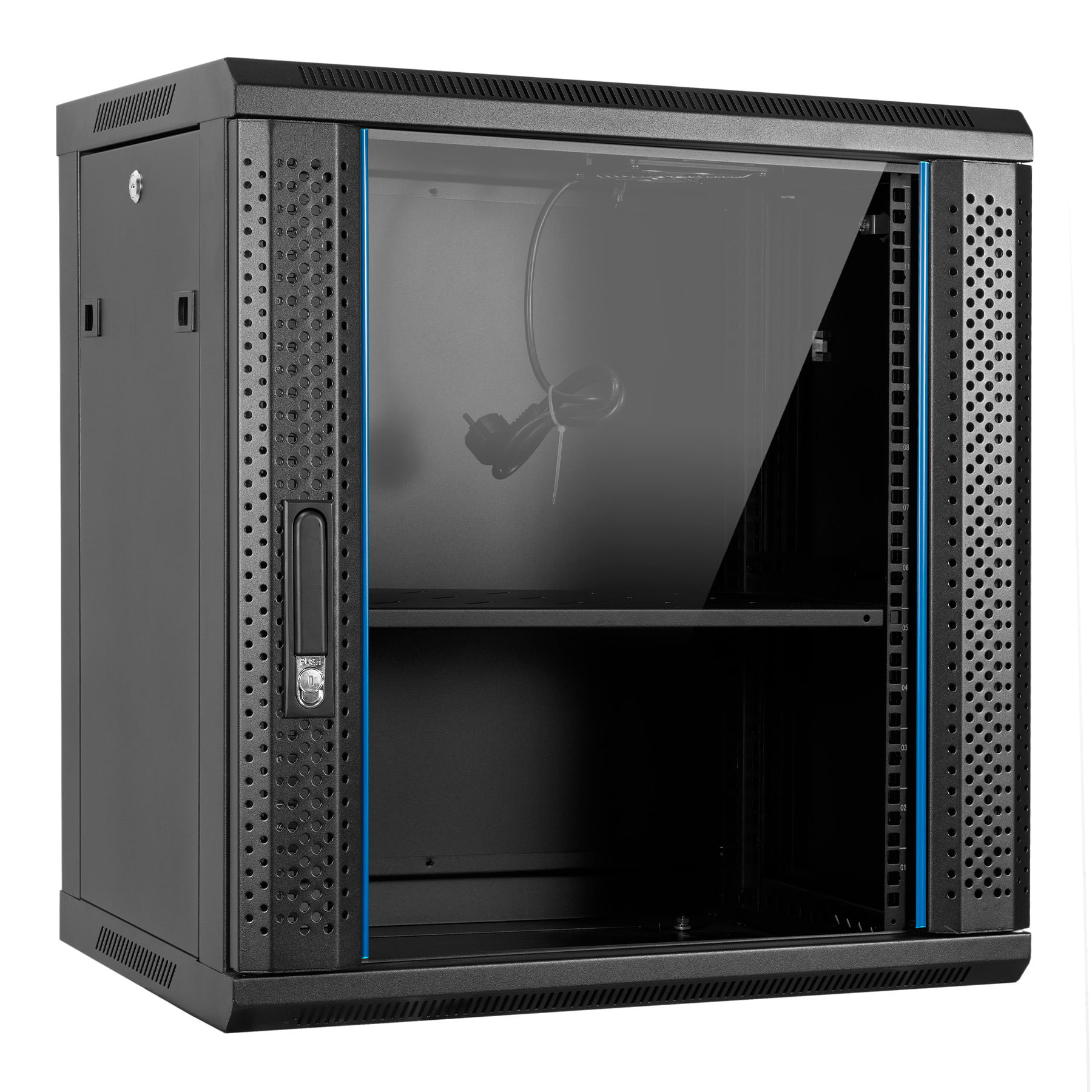 Box A Muro Per DVR/NVR - 580x550x160 Mm, 2 Serrature, Ripiano Apribile, Nero - Foto 3