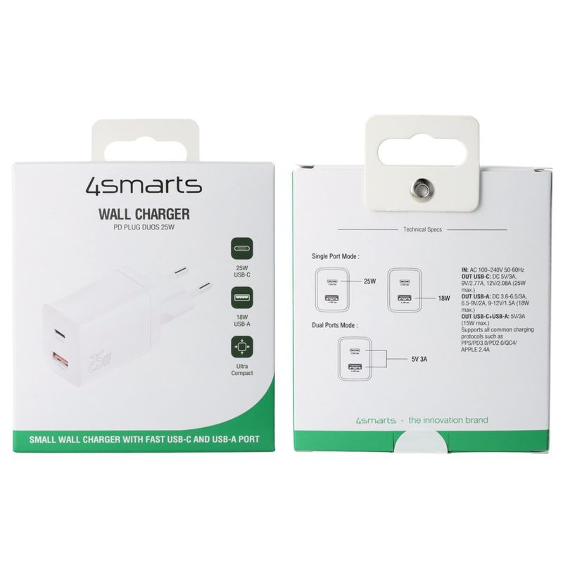 Caricabatterie-4smarts-PDPlug-Duos-25W-1xC-1xA-bianco