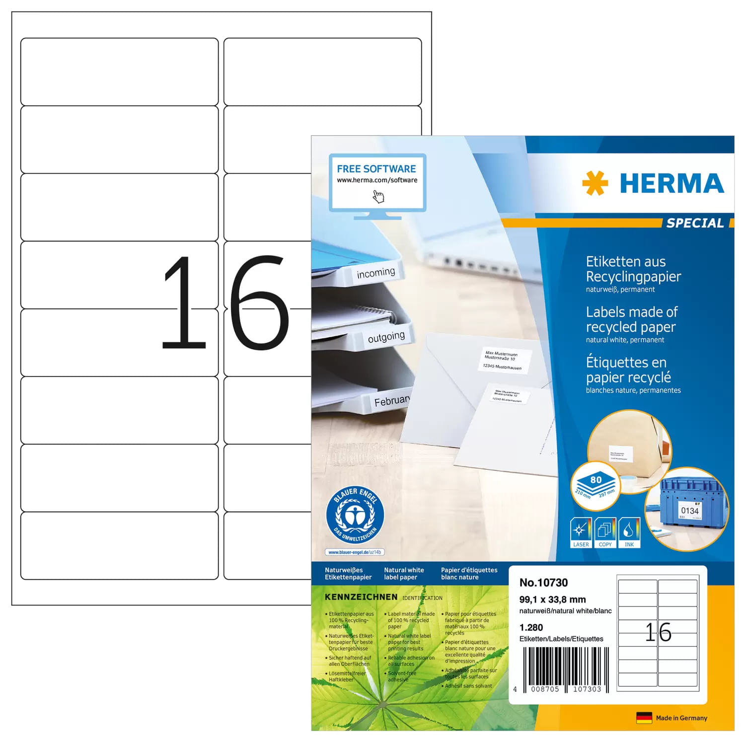 HERMA 10730 etichetta per stampante Bianco Etichetta per stampante autoadesiva