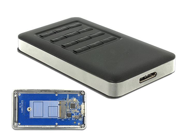 Delock-Custodia-esterna-M.2-Key-B-42-mm-SSD->-Presa-USB-3.0-tipo-Micro-B-con-funzione-di-crittografia