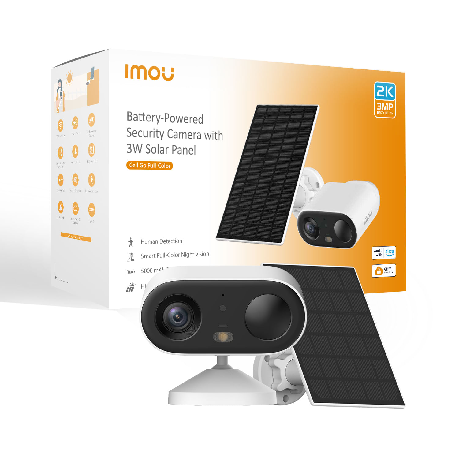 Imou Cell GO KIT 2K (3MP) Telecamera Wi-Fi Esterno/Interno Batteria Senza Fili, Rilevamento PIR/Umano
