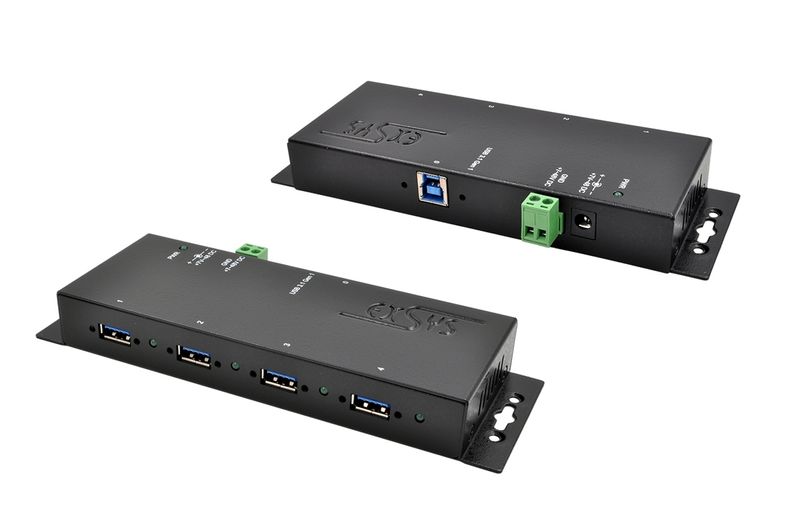 HUB-USB-3.2-Gen1-4-porte-esterno-nero-incluso-alimentatore-12V---cavo-USB-3.0
