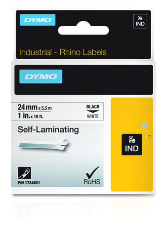 DYMO-24mm-RHINO-Self-Laminating-Vinyl-tape-nastro-per-stampante--Dymo-1734821-24mm-Black-on-White-Self-Laminating-Tape--