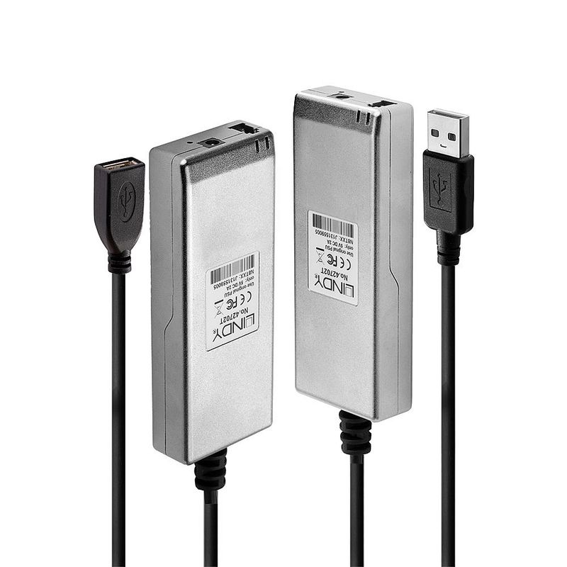 Lindy-42702-moltiplicatore-di-rete-Ricevitore-e-trasmettitore-di-rete-Grigio--Usb-2.0-Mm-Fibre-Optic---Extender-200M---W