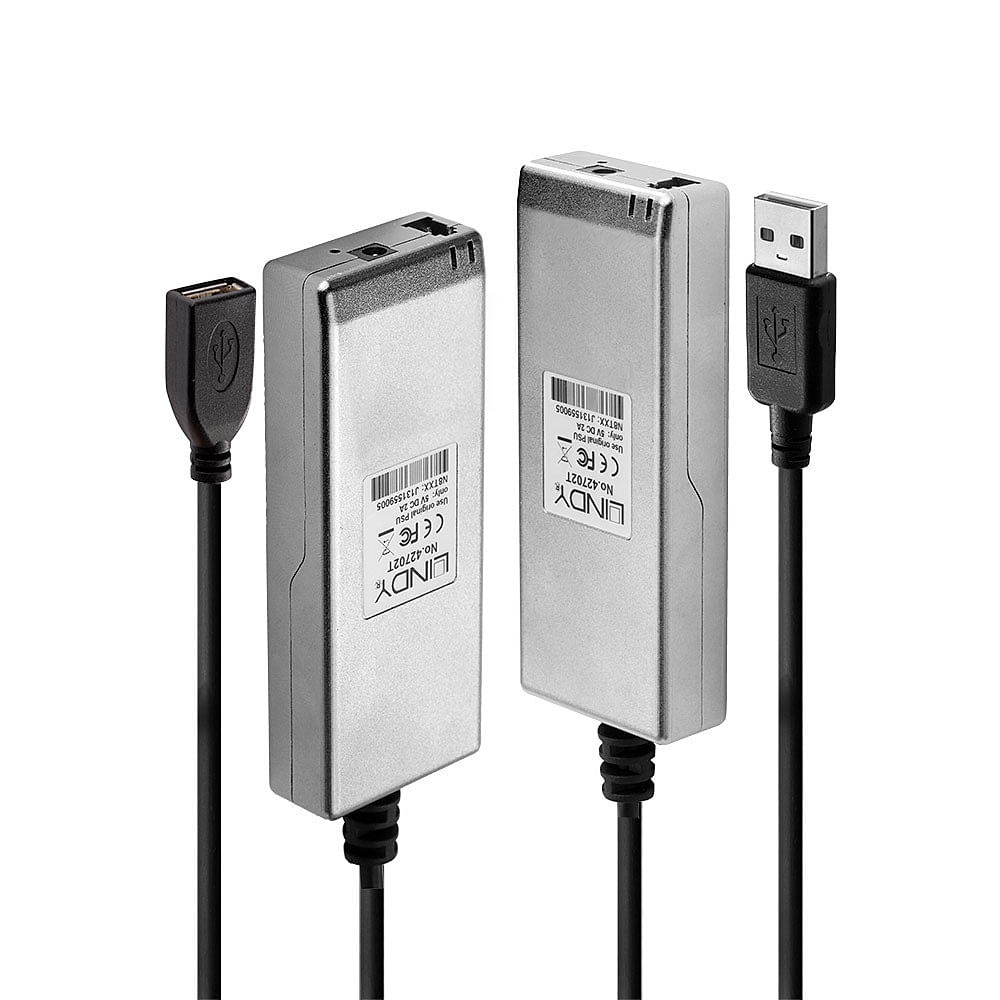 Lindy 42702 moltiplicatore di rete Ricevitore e trasmettitore di rete Grigio (Usb 2.0 Mm Fibre Optic - Extender 200M - W