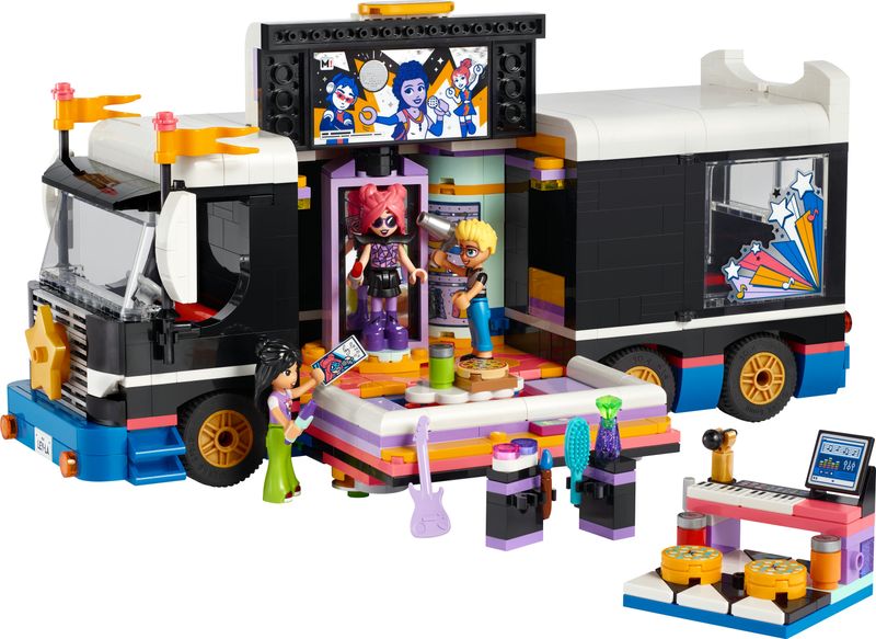 LEGO-Friends-42619-Tour-Bus-delle-Pop-Star-Giochi-per-Bambini-8--Modello-da-Costruire-di-Autobus-Giocattolo-e-4-Mini-Bamboline