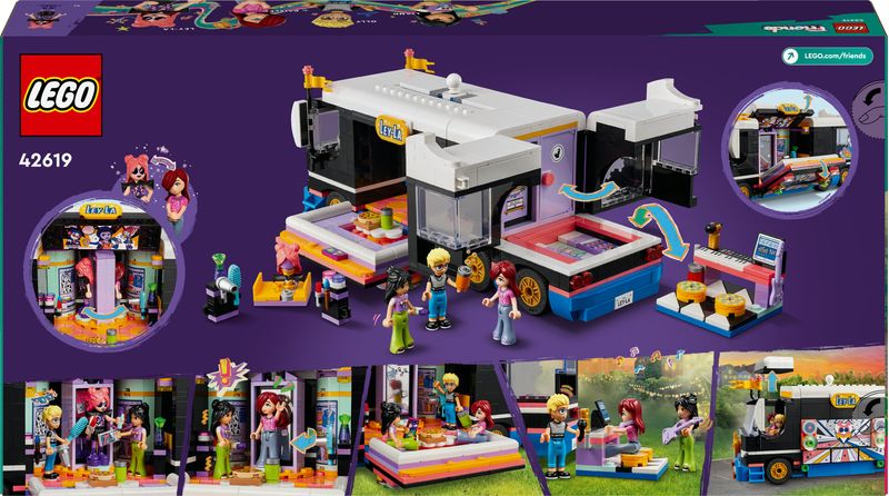 LEGO-Friends-42619-Tour-Bus-delle-Pop-Star-Giochi-per-Bambini-8--Modello-da-Costruire-di-Autobus-Giocattolo-e-4-Mini-Bamboline