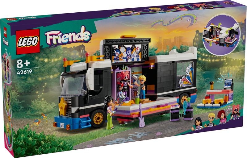 LEGO-Friends-42619-Tour-Bus-delle-Pop-Star-Giochi-per-Bambini-8--Modello-da-Costruire-di-Autobus-Giocattolo-e-4-Mini-Bamboline