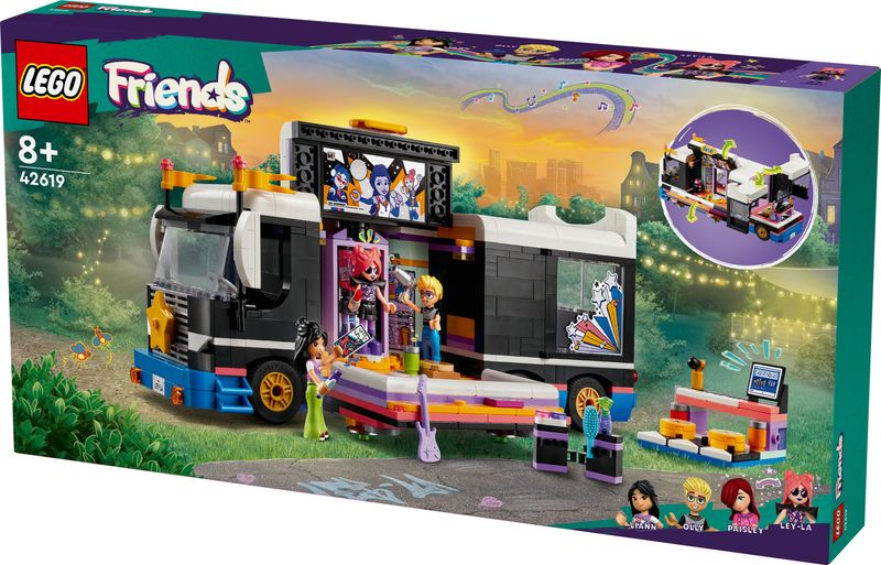 LEGO-Friends-42619-Tour-Bus-delle-Pop-Star-Giochi-per-Bambini-8--Modello-da-Costruire-di-Autobus-Giocattolo-e-4-Mini-Bamboline