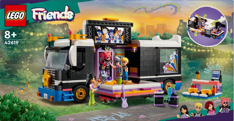 LEGO-Friends-42619-Tour-Bus-delle-Pop-Star-Giochi-per-Bambini-8--Modello-da-Costruire-di-Autobus-Giocattolo-e-4-Mini-Bamboline