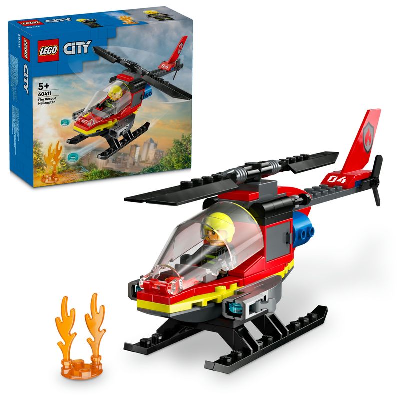 LEGO-City-60411-Elicottero-dei-Pompieri-Veicolo-Giocattolo-con-2-Elementi-Lancia-Acqua-e-Minifigure-Giochi-per-Bambini-5-