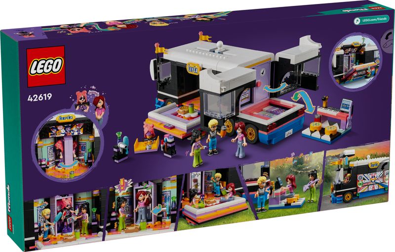 LEGO-Friends-42619-Tour-Bus-delle-Pop-Star-Giochi-per-Bambini-8--Modello-da-Costruire-di-Autobus-Giocattolo-e-4-Mini-Bamboline