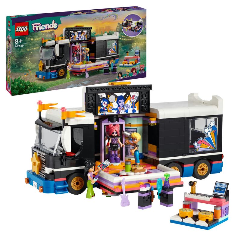 LEGO-Friends-42619-Tour-Bus-delle-Pop-Star-Giochi-per-Bambini-8--Modello-da-Costruire-di-Autobus-Giocattolo-e-4-Mini-Bamboline