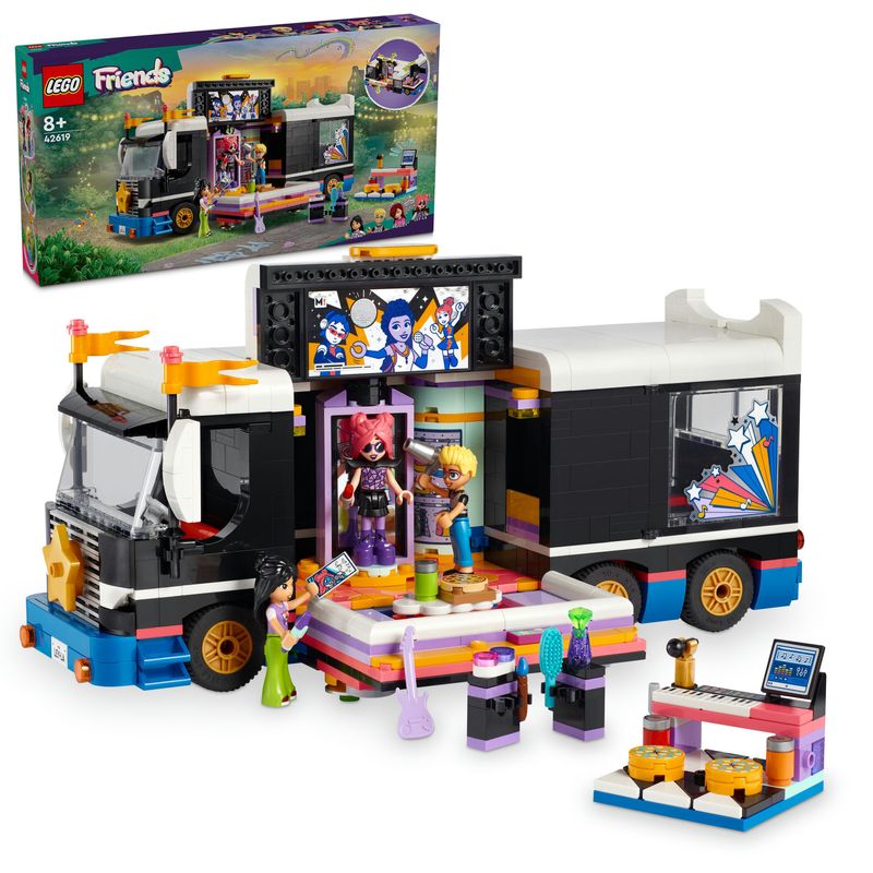 LEGO-Friends-42619-Tour-Bus-delle-Pop-Star-Giochi-per-Bambini-8--Modello-da-Costruire-di-Autobus-Giocattolo-e-4-Mini-Bamboline