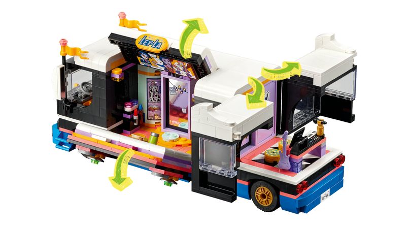 LEGO-Friends-42619-Tour-Bus-delle-Pop-Star-Giochi-per-Bambini-8--Modello-da-Costruire-di-Autobus-Giocattolo-e-4-Mini-Bamboline