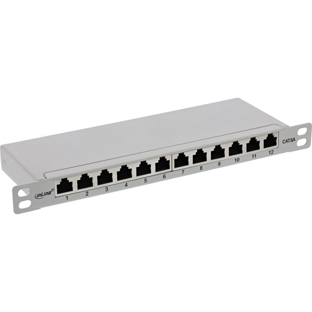 InLineÂ® 25,40cm (10") Patchfeld Cat.6A 0,5HE 12-fach, lichtgrau, RAL7035 (76819I)