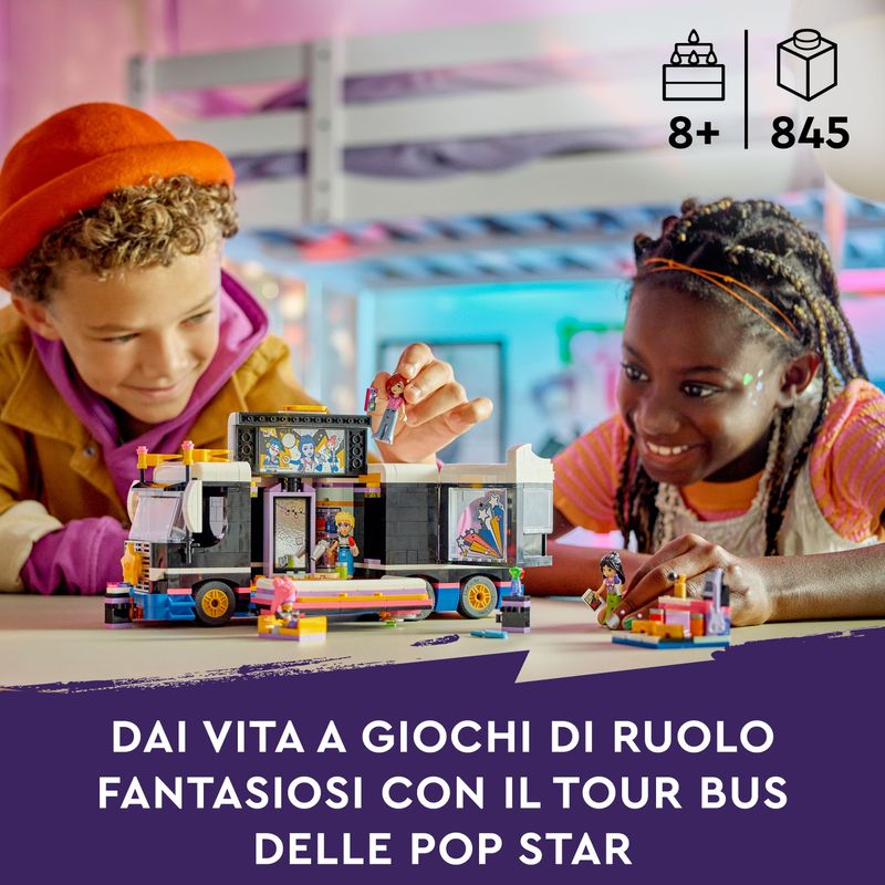 LEGO-Friends-42619-Tour-Bus-delle-Pop-Star-Giochi-per-Bambini-8--Modello-da-Costruire-di-Autobus-Giocattolo-e-4-Mini-Bamboline