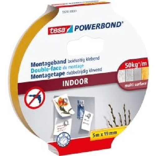 Beiersdorf TESA Powerbond INDOOR - Montageband - WeiÃ - Innenraum - Kunststoff - Holz - Sichtverpackung (55741-00001