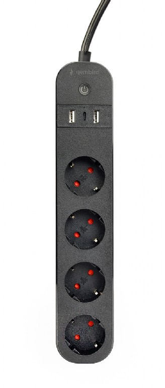 Gembird Smart Powerstrip Caricatore USB 4 prese Nero TSL-PS-S4U-01