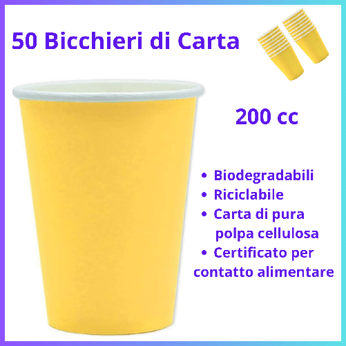 Big Party  50 Bicchieri di carta bicchiere acqua colorati giallo  festa per compleanno party prima comunione