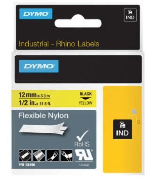 Dymoa®-Banda-ind--letter-originale-per-Rhino-¢-nylon-12mm-x-35m---nero-su-giallo