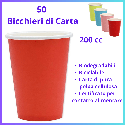 Big Party  50 Bicchieri carta bicchiere acqua colorati rosso vintage party  festa compleanno laurea campeggio